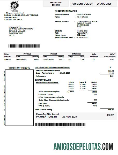 realista Modelo de conta de serviços públicos da Comissão de Eletricidade de Trinidad e Tobago em formatos Word e PDF